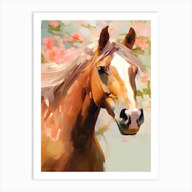 Horse Head Painting Pink Flowers Art Print