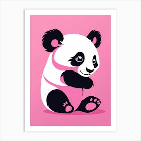 Playful Panda cub On Solid pink Background, modern animal art, baby panda 3 Art Print