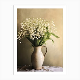 Lily Of The Valley, Autumn Fall Flowers Sitting In A White Vase, Farmhouse Style 3 Art Print