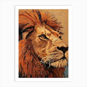 African Lion Relief Illustration Portrait 3 Art Print