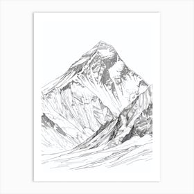 Mount Everest Nepal Tibet Line Drawing 2 Art Print