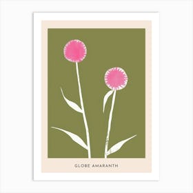Pink & Green Globe Amaranth 1 Flower Poster Art Print