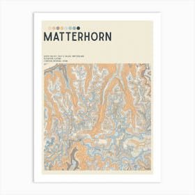 Matterhorn Italy Switzerland Topographic Contour Map Art Print