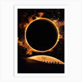 Solar Eclipse In Desert And Camels Art Print