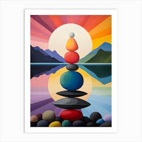 "Zen Harmony: Poised Stones in Equilibrium" Art Print