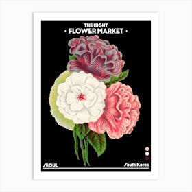 Flower Market Night Seoul South Korea Vintage Botanical Art Print