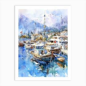 Watercolor Of A Harbor 1 Art Print