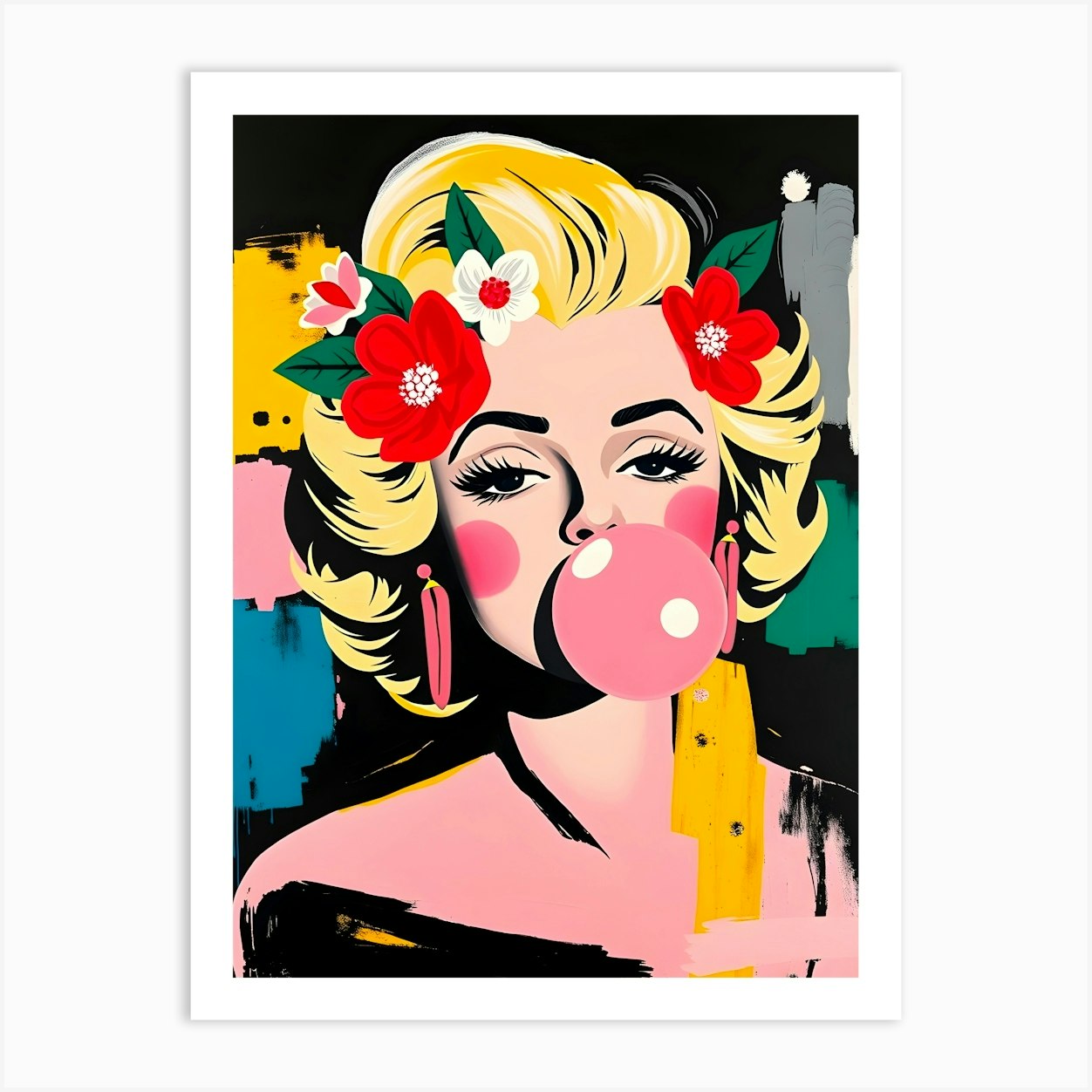 Marilyn Monroe Pink Bubble Gum Art Print by ARTISTIC AVENUE