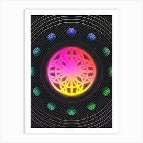 Neon Geometric Glyph in Pink and Yellow Circle Array on Black n.0470 Art Print