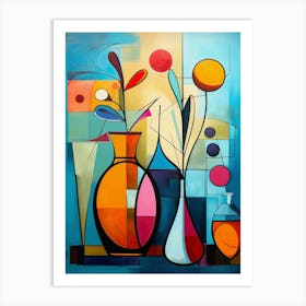 Still Life IV, Abstract Vibrant Painting in Cubism Picasso Style Art Print