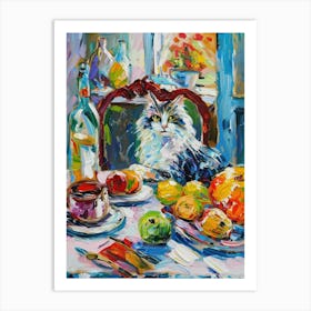 Cat And Bow Of Fruits Art Print