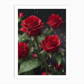 Red Roses At Rainy With Water Droplets Vertical Composition 66 Art Print