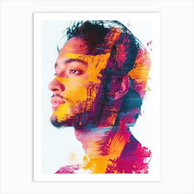 Man Combined With A Colorful Painting In A Paintography Technique Art Print