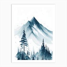 Mountain And Forest In Minimalist Watercolor Vertical Composition 1 Art Print