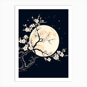 Cherry Blossom Tree With Moon Art Print