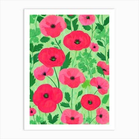 Poppies On Green Background Art Print