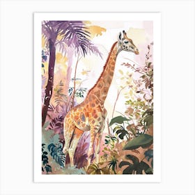 Watercolour Leaf Giraffe Art Print