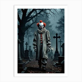 A Sinister Clown Among the Graves Freaky Clown In Cemetery Art Print