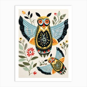 Folk Style Bird Painting Great Horned Owl 3 Art Print