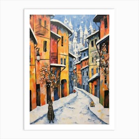 Cat In The Streets Of Aosta   Italy With Snow 3 Art Print