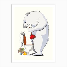 Polar Bear Unblocking Toilet Art Print