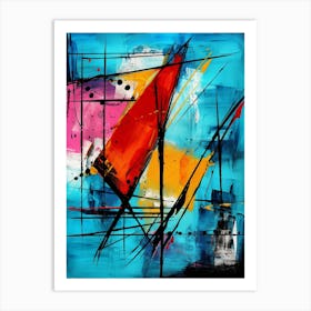 Ocean III, Avant Garde Modern Vibrant Abstract Painting with Blue Background Art Print