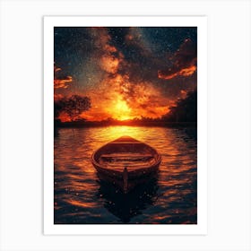 Sunset In A Boat 1 Poster