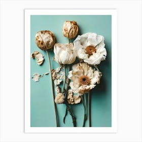 Dry Flowers On Turquoise Background Art Print