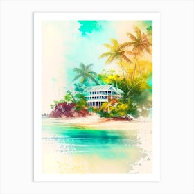 Roatan Island Honduras Watercolour Pastel Tropical Destination Art Print