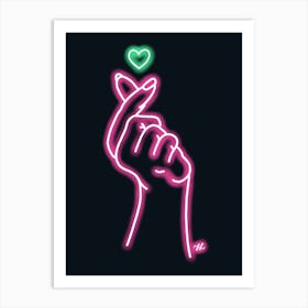 Pink Neon Hand Heart Art Print