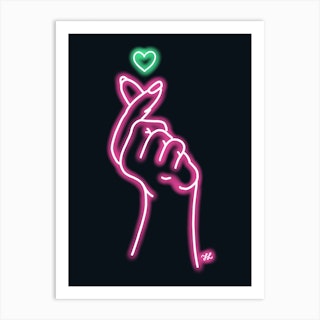 Pink Neon Hand Heart Art Print