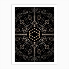 Geometric Glyph Radial Array in Glitter Gold on Black n.0240 Art Print