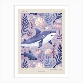 Purple Blue Shark Illustration 1 Poster Art Print