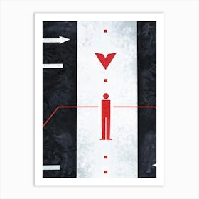 Abstract Representation Of A Person At A Crossroad Of Life Directional Arrows And Hints Of Red Symb (4) Art Print