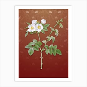 Vintage White Flowered Rose Botanical on Falu Red Pattern n.1019 Art Print