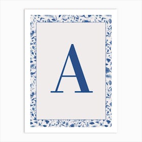 Letter A Monogram Initial Blue Art Print