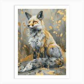 Arctic Fox Precisionist Illustration 1 Art Print