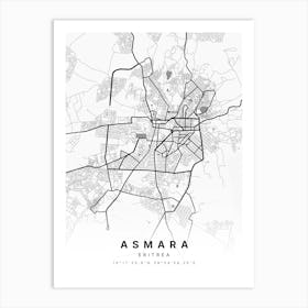 Asmara Eritrea White Map Art Print