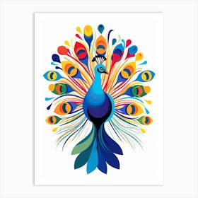 Colourful Geometric Bird Peacock 1 Art Print