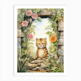 Tiger Illustration Gardening Watercolour 1 Art Print