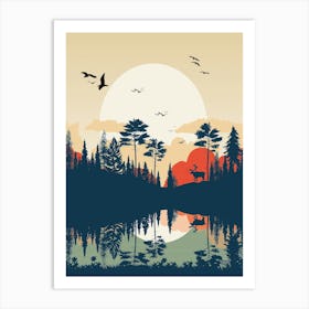 Sunset In The Forest Art Print