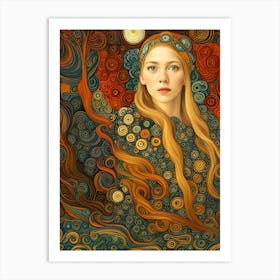 Artistic Symphony Flower Maiden By Klimt And Van Gogh Art Print