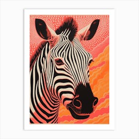 Zebra Pink & Orange Linocut Inspired Portrait Art Print