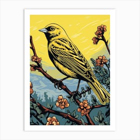 Vintage Bird Linocut Yellowhammer 3 Art Print