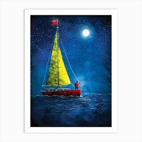 Sailboat At Night Art Print