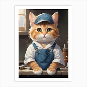 Cat In Mechanic Overalls Art Print