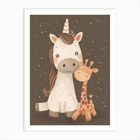 Unicorn & Giraffe Friend Muted Pastel 3 Art Print