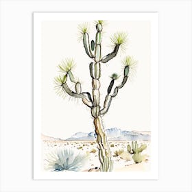 Joshua Tree By Desert Spring Minimilist Watercolour  (1) Art Print