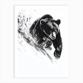 Malayan Sun Bear Cub Sledding Down A Snowy Hill Ink Illustration 4 Art Print