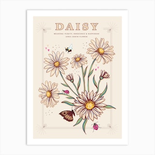 April Birth Flower Daisy On Cream Art Print
